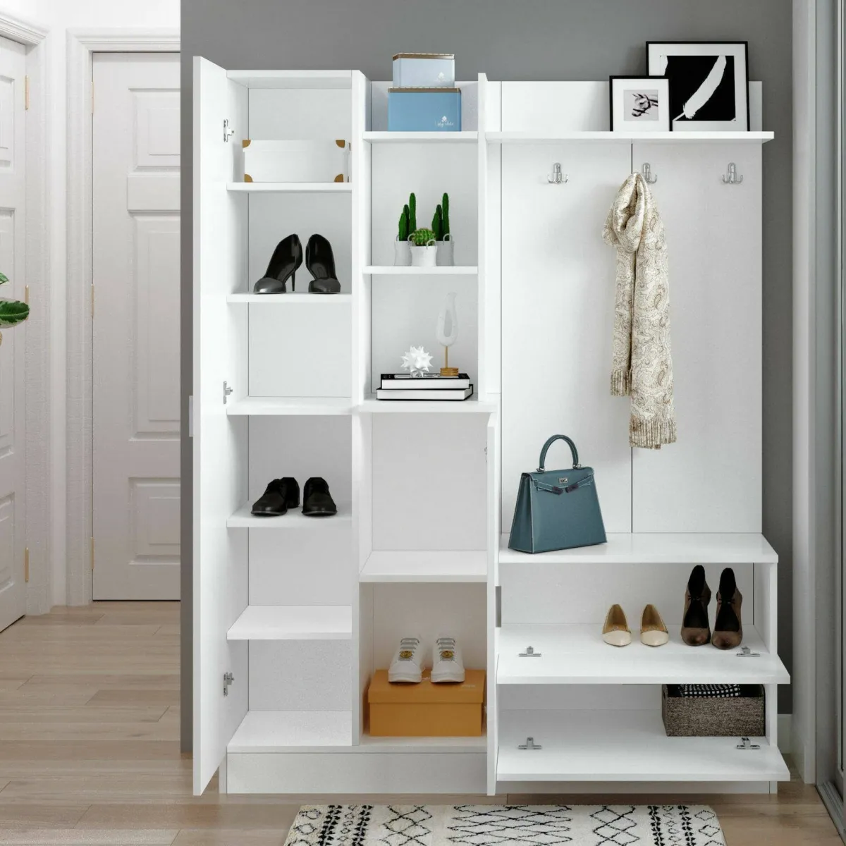 Mobili Da Ingresso|Ingresso > Dmora Mobile ingresso appendiabiti 140x181h cm - Anumali Bianco