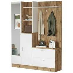 Mobile ingresso appendiabiti quercia e bianco 140x181h cm - Anumali