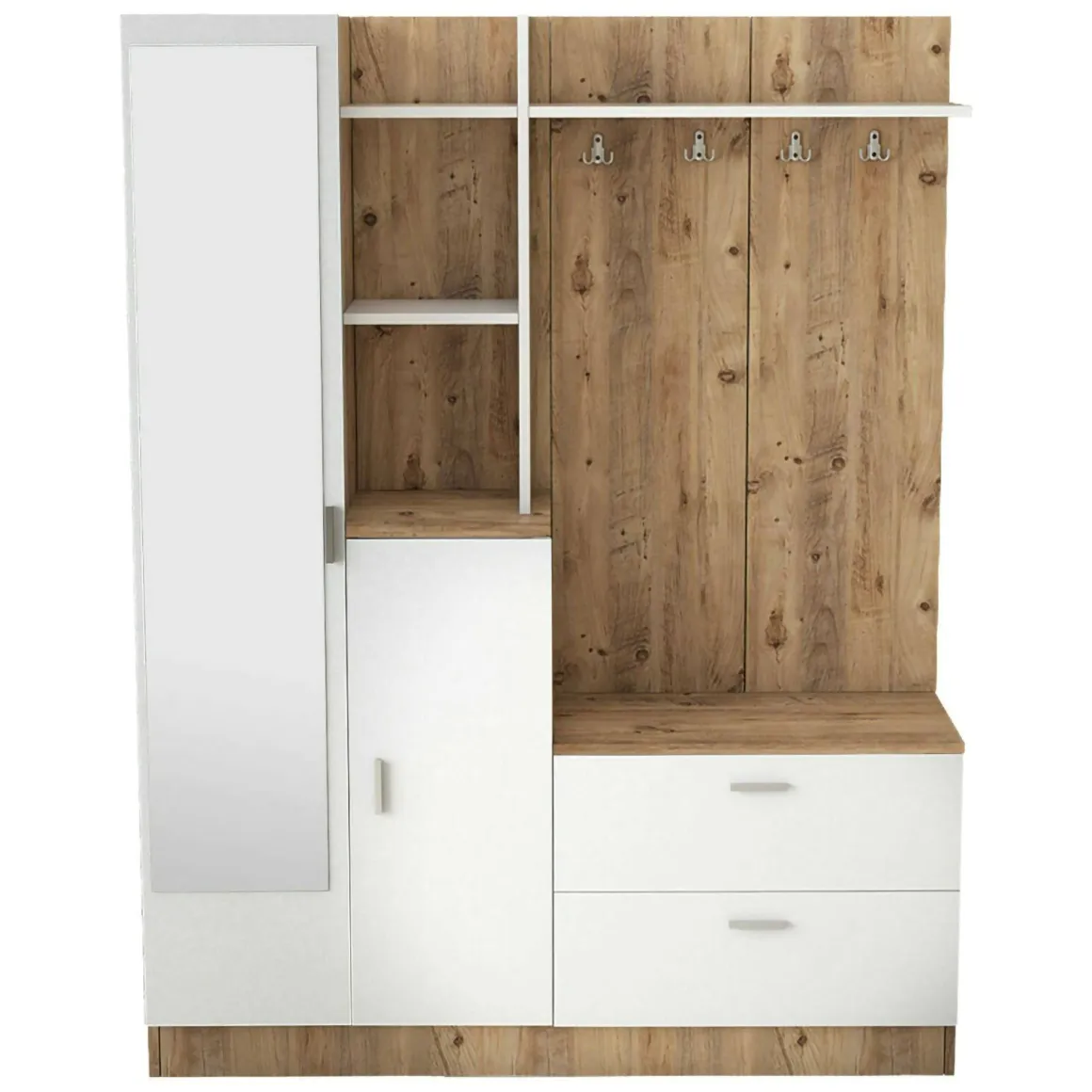 Mobile ingresso appendiabiti quercia e bianco 140x181h cm - Anumali