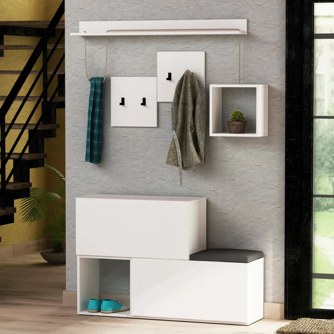 Mobile ingresso a scacchi sospeso 2 ante bianco 120x76h cm - Lariana