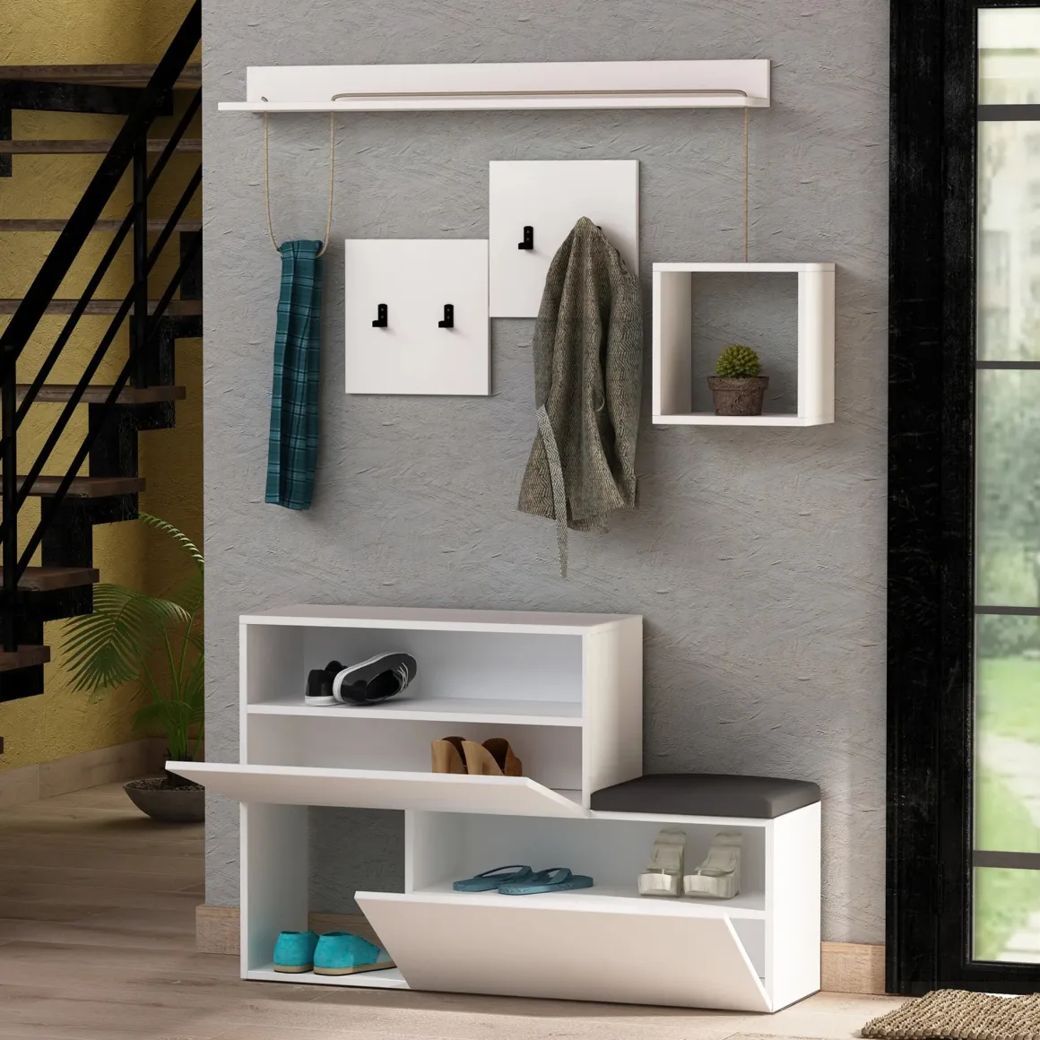Mobile ingresso a scacchi sospeso 2 ante bianco 120x76h cm - Lariana
