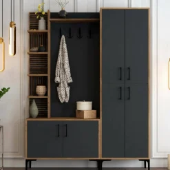 Mobili Da Ingresso > Dmora Mobile ingresso classico 4 ante noce e antracite 150x200h cm - Vivian Nero Antracite, Marrone Noce
