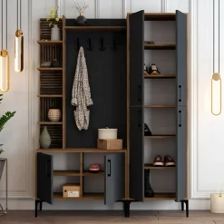 Mobili Da Ingresso > Dmora Mobile ingresso classico 4 ante noce e antracite 150x200h cm - Vivian Nero Antracite, Marrone Noce