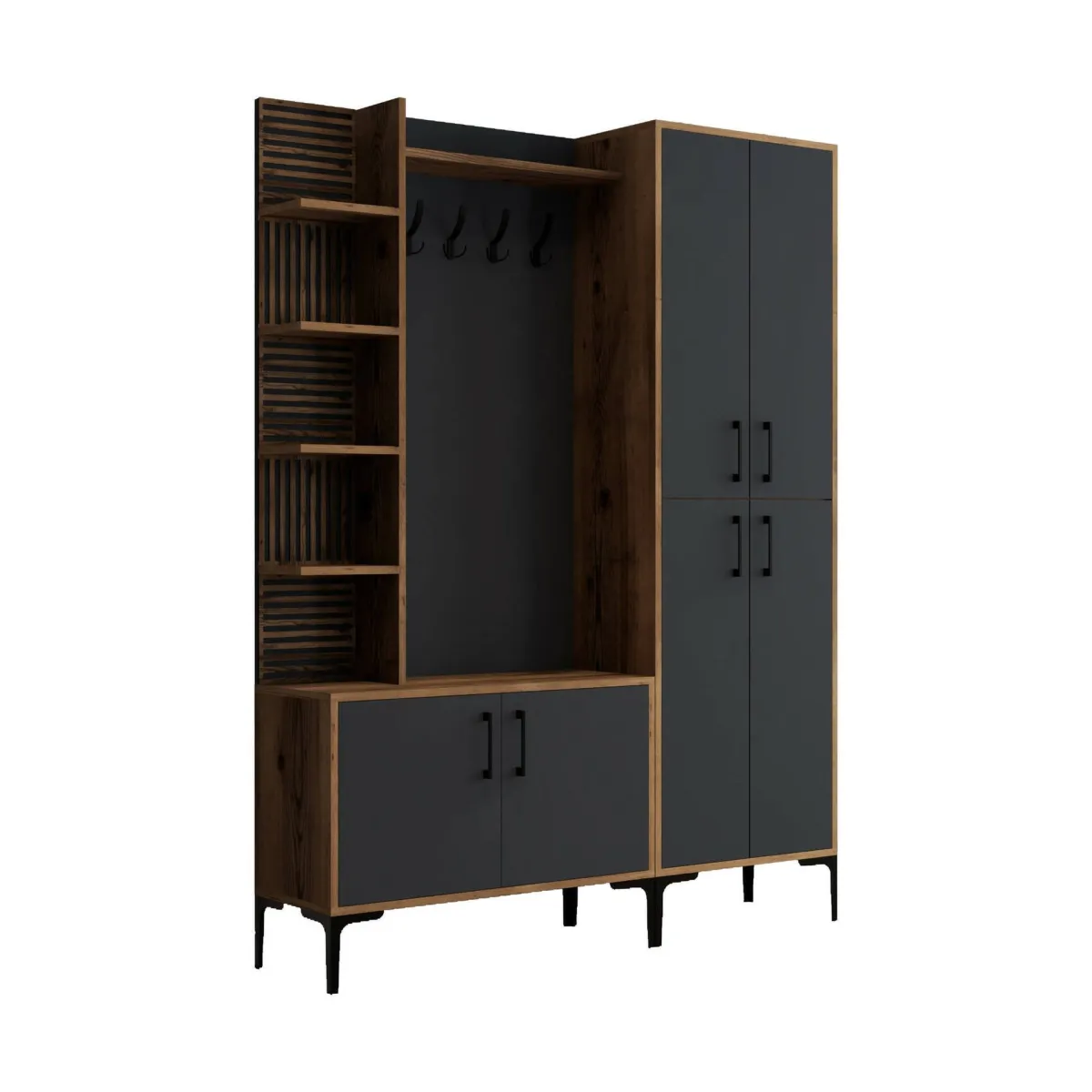 Mobili Da Ingresso > Dmora Mobile ingresso classico 4 ante noce e antracite 150x200h cm - Vivian Nero Antracite, Marrone Noce