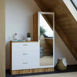 Mobile ingresso con 3 cassetti quercia e bianco 60x72h cm - Jaime