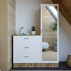 Mobile ingresso con 3 cassetti quercia e bianco 60x72h cm - Jaime