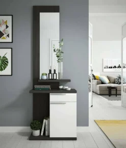 Ingresso > Dmora Mobile ingresso con cassetto bianco e grigio cenere 61x186h cm - Axell Grigio, Bianco Cenere