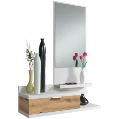 Mobili Da Ingresso|Ingresso > Dmora Mobile ingresso sospeso con cassetto cemento e bianco 90x46h cm - Actinolite Bianco, Grigio Cemento