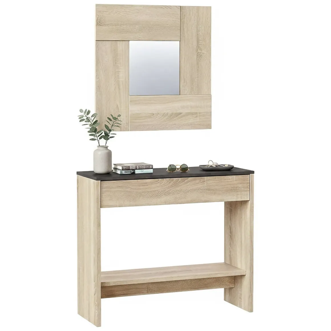 Mobile ingresso sospeso con cassetto rovere e noce 92x79h cm - Alwin
