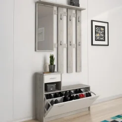Mobili Da Ingresso|Ingresso > Dmora Mobile ingresso sospeso con scarpiera bianco e cemento 100x190h cm - Garolfo Grigio, Bianco Cemento