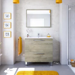 Mobili Sottolavabo > Dmora Mobile lavabo 3 cassetti 80x45x86h cm antracite e rovere - Dianmu Marrone Quercia, Nero Antracite