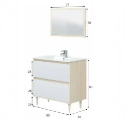 Bagno|Mobili Sottolavabo > Dmora Mobile lavabo con specchio 80x45x80h cm bianco lucido e rovere - Berillo Marrone Rovere, Bianco Lucido