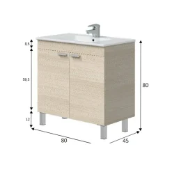 Mobile lavandino 2 ante 80x45x80h cm rovere - Florante