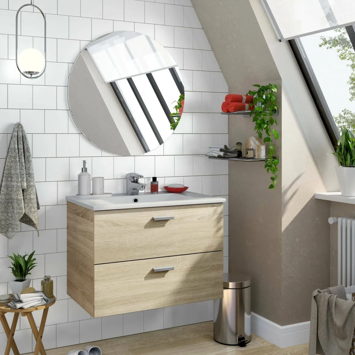 Mobili Sottolavabo > Dmora Mobile lavandino 2 cassetti 80x45x50h cm rovere - Felix Marrone Rovere