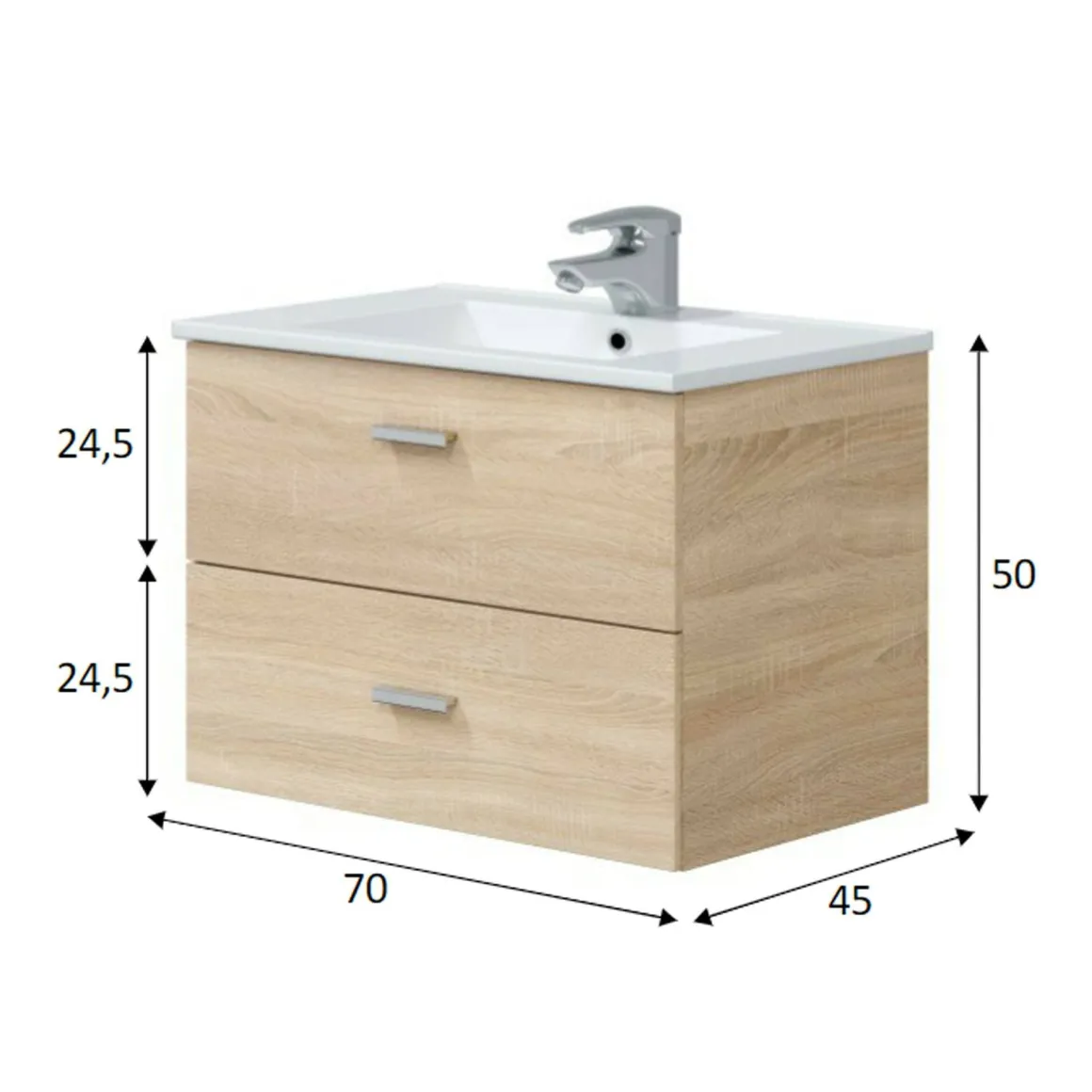 Mobili Sottolavabo > Dmora Mobile lavandino 2 cassetti 80x45x50h cm rovere - Felix Marrone Rovere
