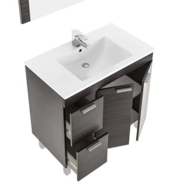 Mobili Sottolavabo > Dmora Mobile lavandino 3 cassetti 80x45x86h cm bianco lucido e rovere - Dianmu Marrone Rovere, Bianco Lucido