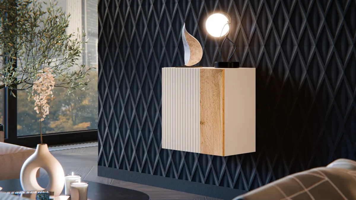 Mobili Pensili > Dmora Mobile Pensile Beige Marrone Rovere un Ripiano Modulabile 49.9x50h cm, 2 Vani - Fonteno Marrone, Beige Rovere