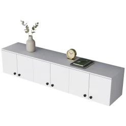 Mobile Pensile Bianco Bianco 6 Ante 3 Vani 180x44h cm, Apertura Battente - Jelsi