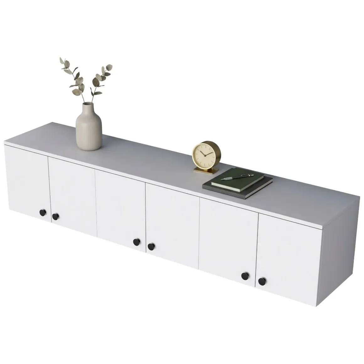 Mobile Pensile Bianco Bianco 6 Ante 3 Vani 180x44h cm, Apertura Battente - Jelsi