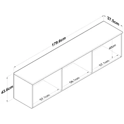 Mobile Pensile Bianco Bianco 6 Ante 3 Vani 180x44h cm, Apertura Battente - Jelsi