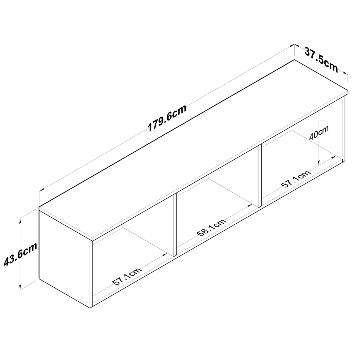 Mobile Pensile Bianco Bianco 6 Ante 3 Vani 180x44h cm, Apertura Battente - Jelsi