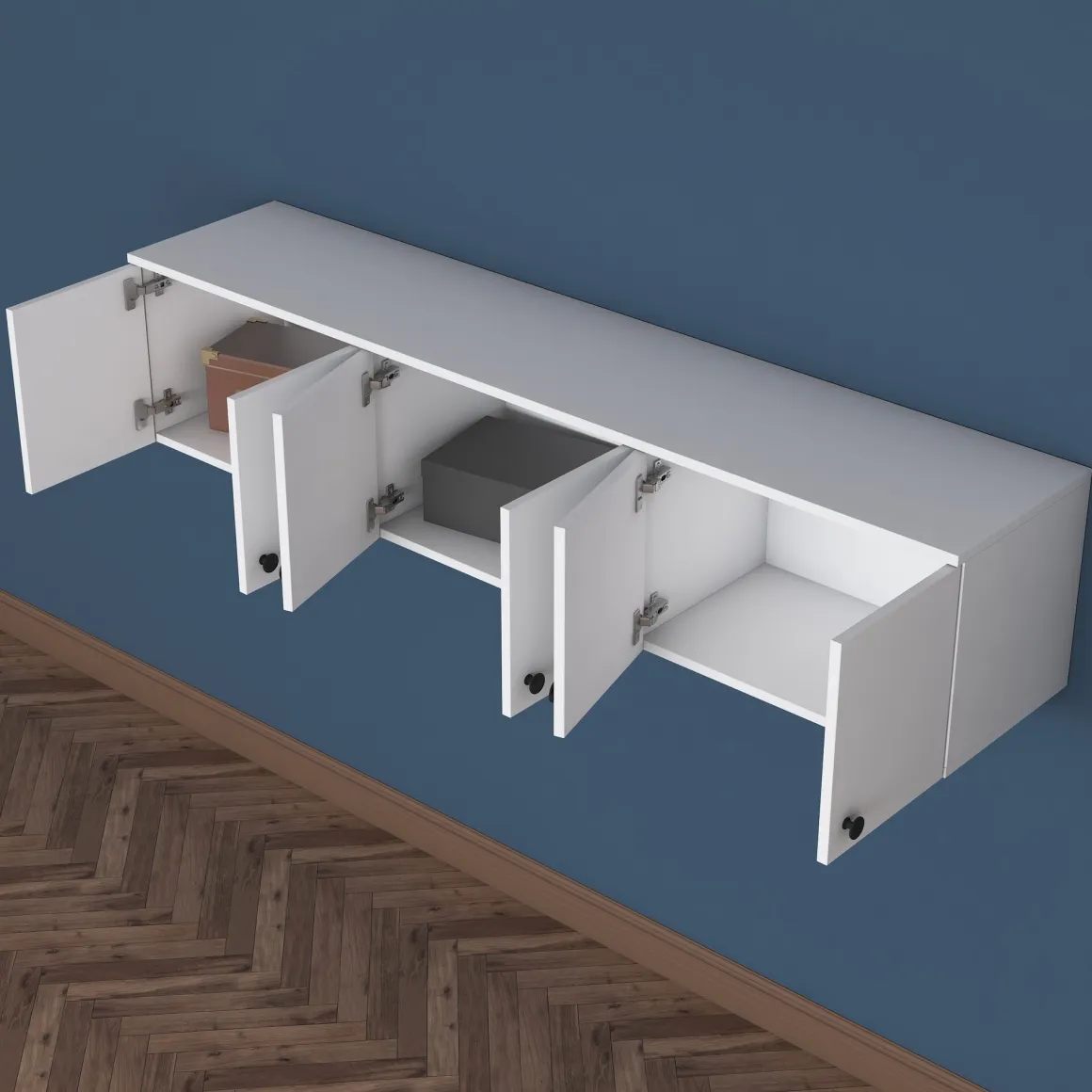 Mobile Pensile Bianco Bianco 6 Ante 3 Vani 180x44h cm, Apertura Battente - Jelsi