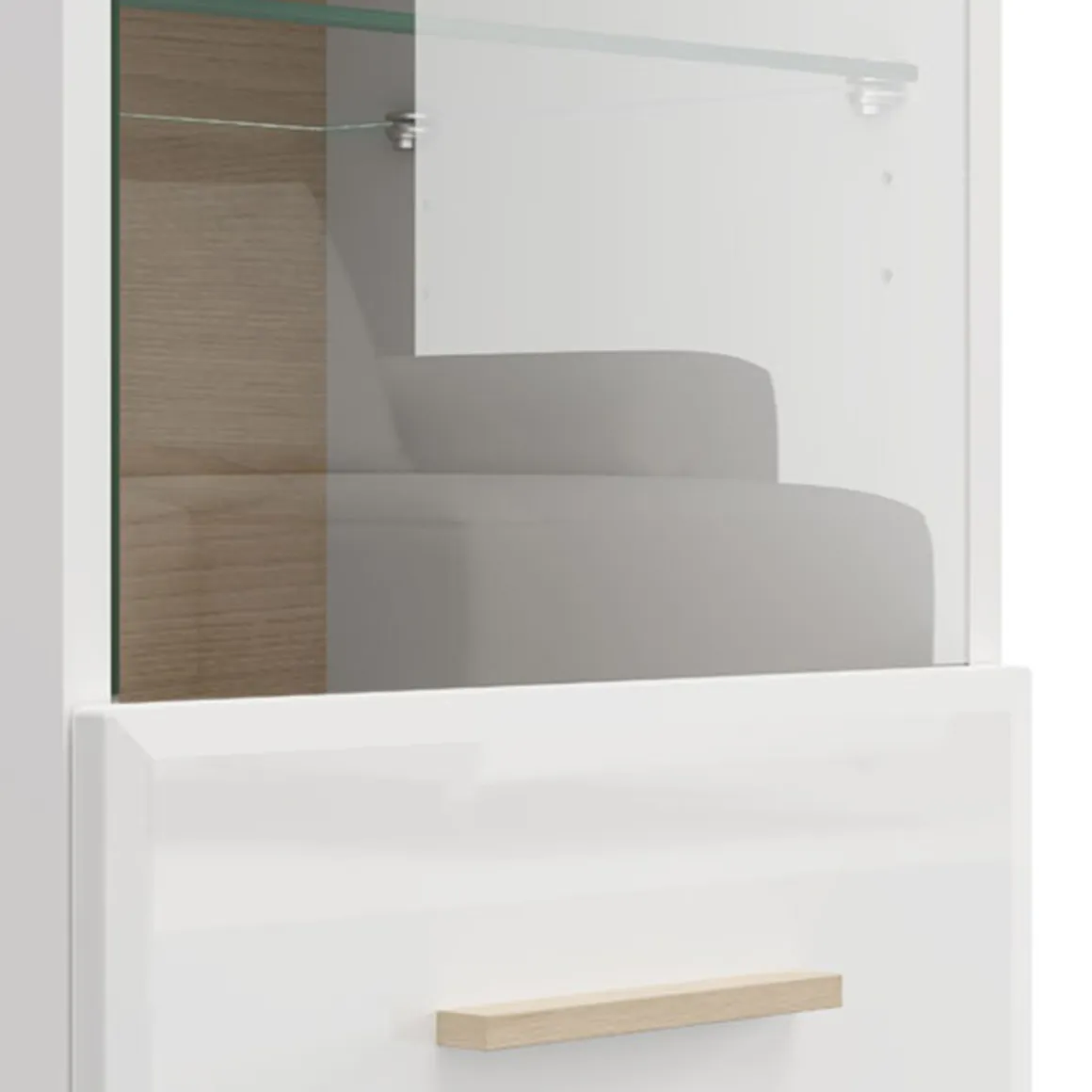 Mobile Pensile Bianco Opaco Marrone Rovere 2 Ripiani Un'anta 39x96h cm, Anta e Ripiano Dettaglio Vetro - Gonnes
