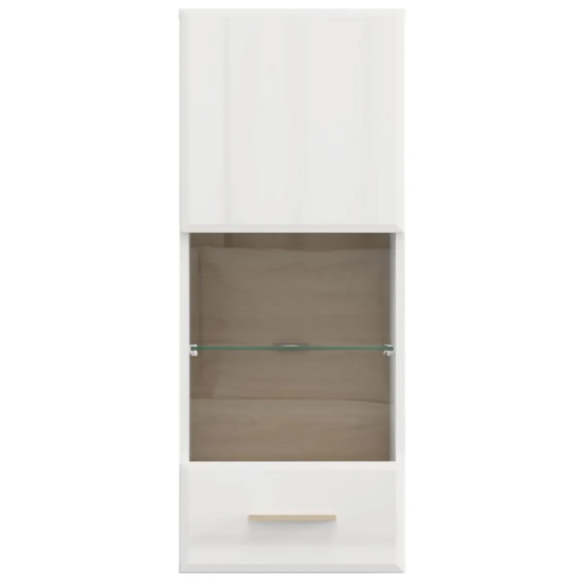 Mobile Pensile Bianco Opaco Marrone Rovere 2 Ripiani Un'anta 39x96h cm, Anta e Ripiano Dettaglio Vetro - Gonnes