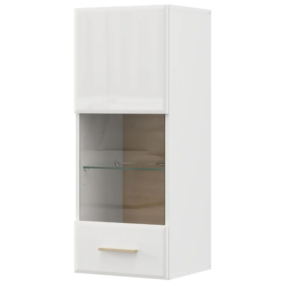 Mobile Pensile Bianco Opaco Marrone Rovere 2 Ripiani Un'anta 39x96h cm, Anta e Ripiano Dettaglio Vetro - Gonnes