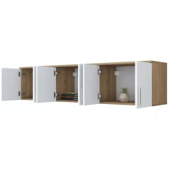 Mensola Bagno|Mobili Pensili > Dmora Mobile Pensile Marrone Rovere Bianco 6 Ante 3 Vani 180x44h cm, Apertura Battente - Jelsi Bianco, Marrone Rovere