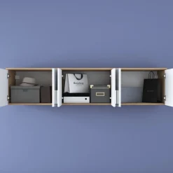 Mensola Bagno|Mobili Pensili > Dmora Mobile Pensile Marrone Rovere Bianco 6 Ante 3 Vani 180x44h cm, Apertura Battente - Jelsi Bianco, Marrone Rovere