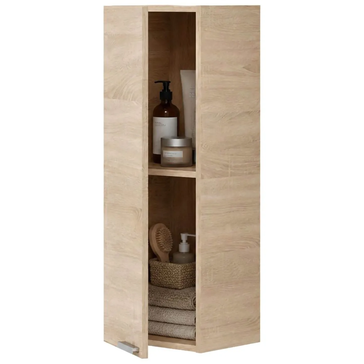 Mobile Pensile Marrone Rovere Grigio un Ripiano Un'anta 30x85h cm, Reversibile - Parga