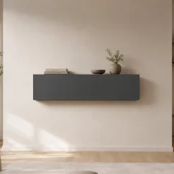 Mobile Pensile Nero Antracite 2 Vani Un'anta 180x40h cm, Apertura a Ribalta - Anette