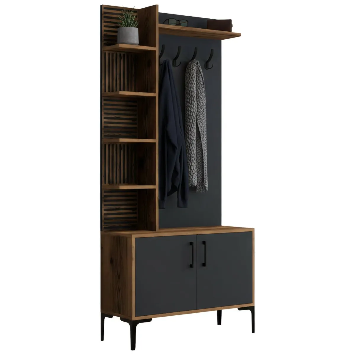 Mobili Da Ingresso|Ingresso > Dmora Mobile per ingresso 2 ante legno e metallo noce e antracite 90x200h cm - Anja Nero Antracite, Marrone Noce
