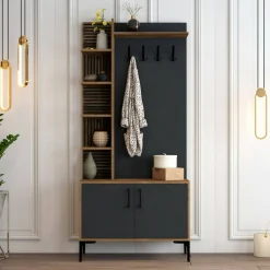 Mobili Da Ingresso|Ingresso > Dmora Mobile per ingresso 2 ante legno e metallo noce e antracite 90x200h cm - Anja Nero Antracite, Marrone Noce