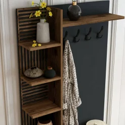 Mobili Da Ingresso|Ingresso > Dmora Mobile per ingresso 2 ante legno e metallo noce e antracite 90x200h cm - Anja Nero Antracite, Marrone Noce