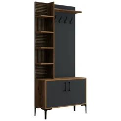 Mobili Da Ingresso|Ingresso > Dmora Mobile per ingresso 2 ante legno e metallo noce e antracite 90x200h cm - Anja Nero Antracite, Marrone Noce