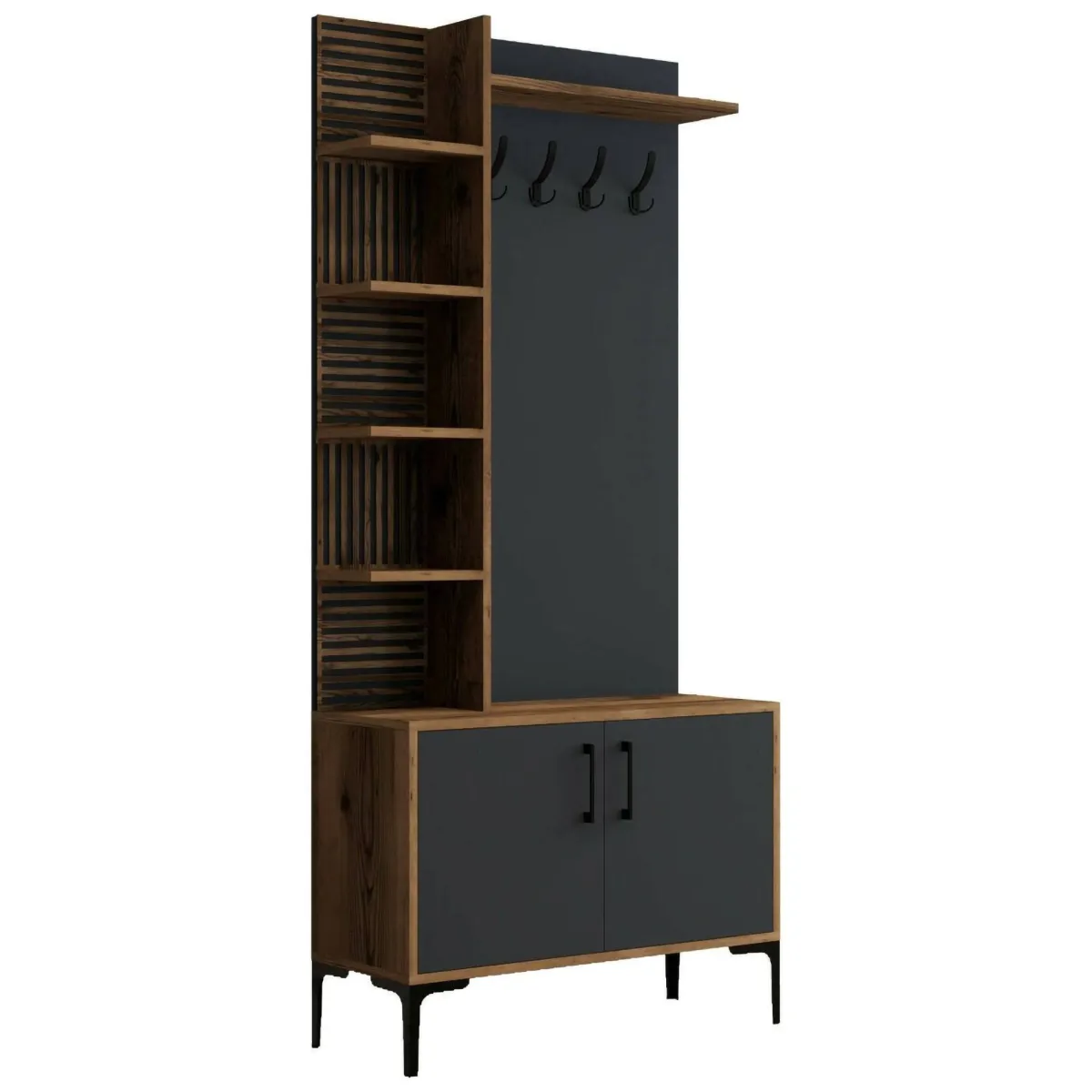 Mobili Da Ingresso|Ingresso > Dmora Mobile per ingresso 2 ante legno e metallo noce e antracite 90x200h cm - Anja Nero Antracite, Marrone Noce