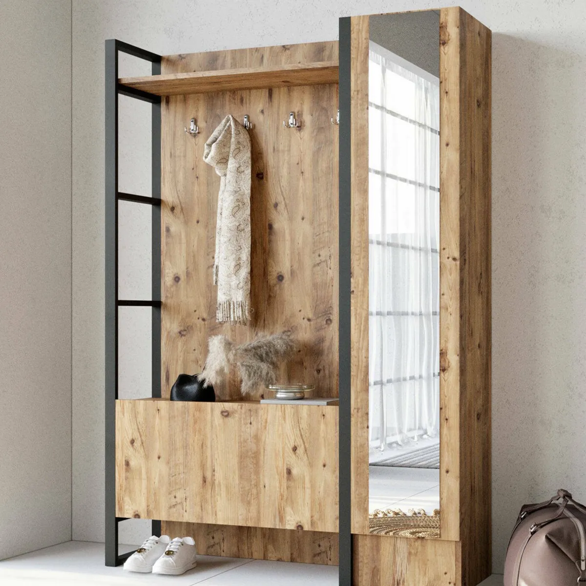 Mobili Da Ingresso > Dmora Mobile per ingresso 2 ante quercia 125x180h cm - Damasco Marrone Quercia