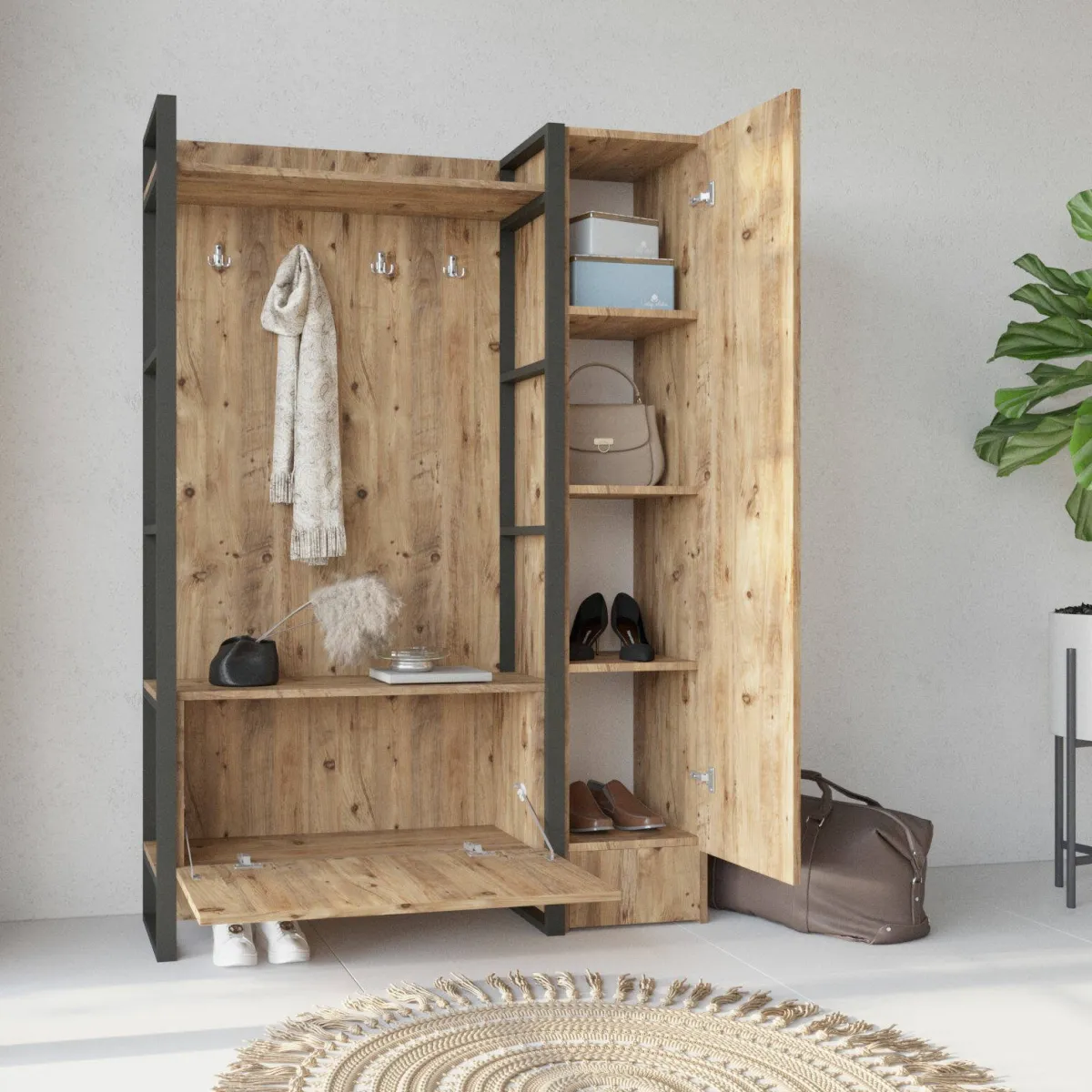 Mobili Da Ingresso > Dmora Mobile per ingresso 2 ante quercia 125x180h cm - Damasco Marrone Quercia