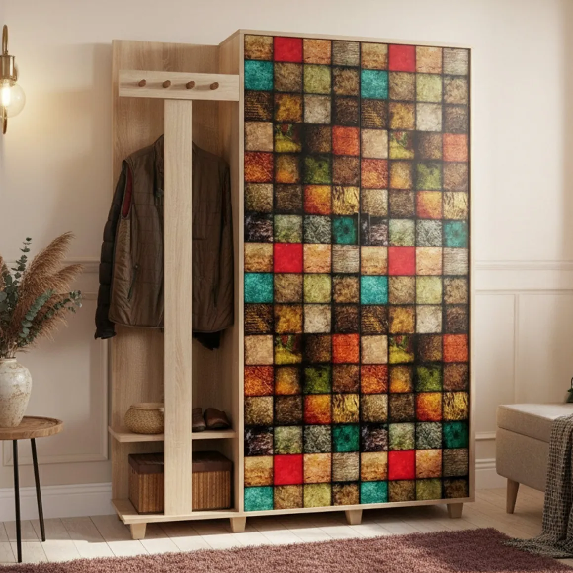 Mobile per ingresso 2 ante quercia e multicolore 135x194h cm - Liana