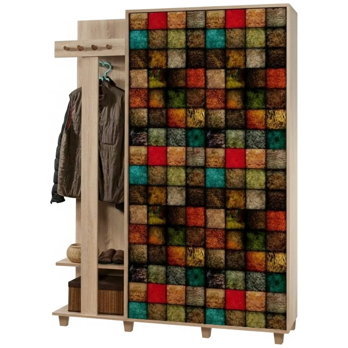 Mobile per ingresso 2 ante quercia e multicolore 135x194h cm - Liana