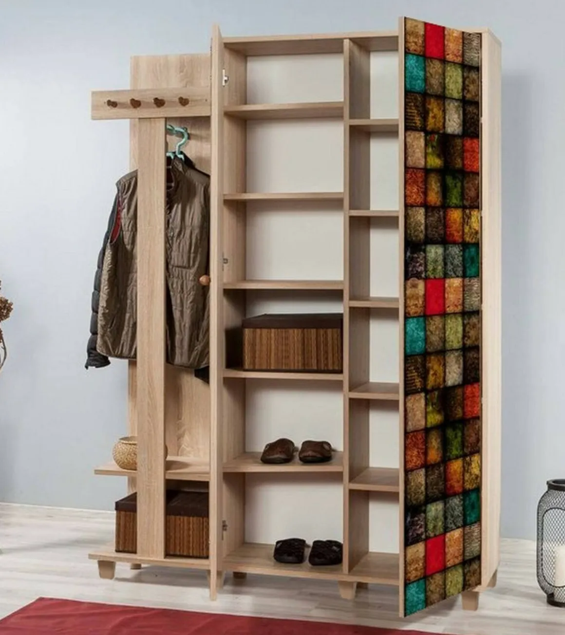 Mobile per ingresso 2 ante quercia e multicolore 135x194h cm - Liana