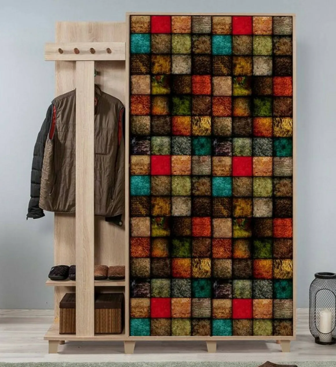 Mobile per ingresso 2 ante quercia e multicolore 135x194h cm - Liana