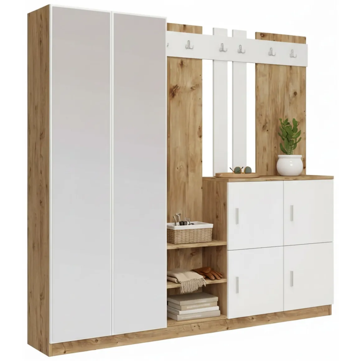 Mobile per ingresso 4 ante quercia e bianco 187x180h cm - Artin