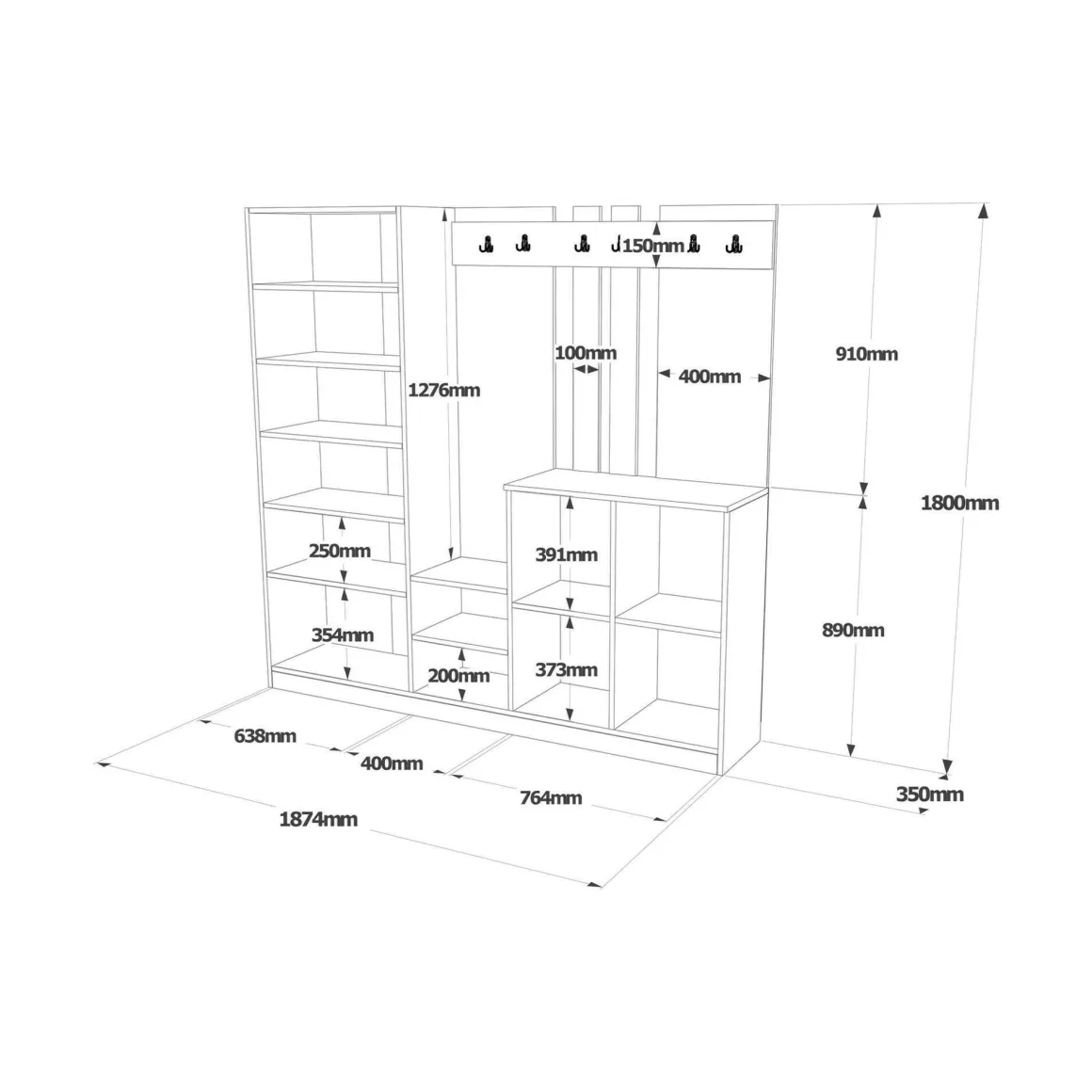 Mobile per ingresso 4 ante quercia e bianco 187x180h cm - Artin