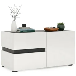 Mobili Da Ingresso > Dmora Mobile per ingresso con 2 cassetti bianco lucido e antracite 80x42h cm - Seul Nero Antracite, Bianco Lucido