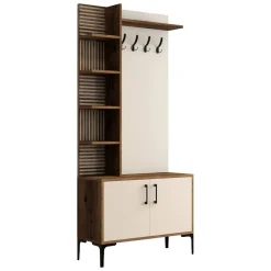 Mobili Da Ingresso > Dmora Mobile per ingresso da parete 2 ante noce e crema 90x200h cm - Loredana Bianco Crema, Marrone Noce