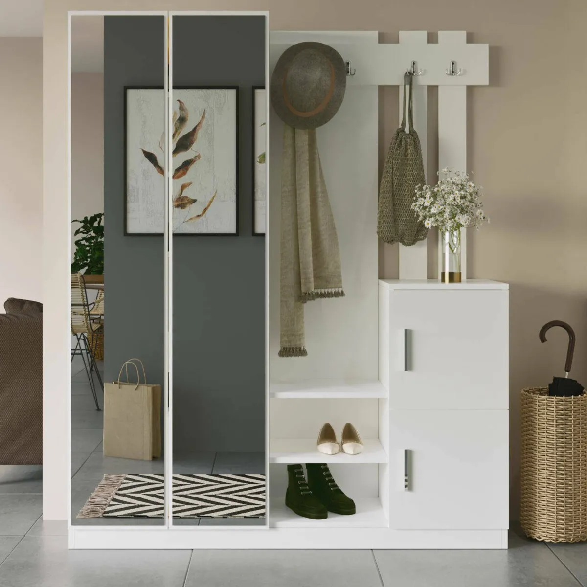 Mobili Da Ingresso > Dmora Mobile per ingresso grande 3 ante 147x179h cm - Hene Bianco