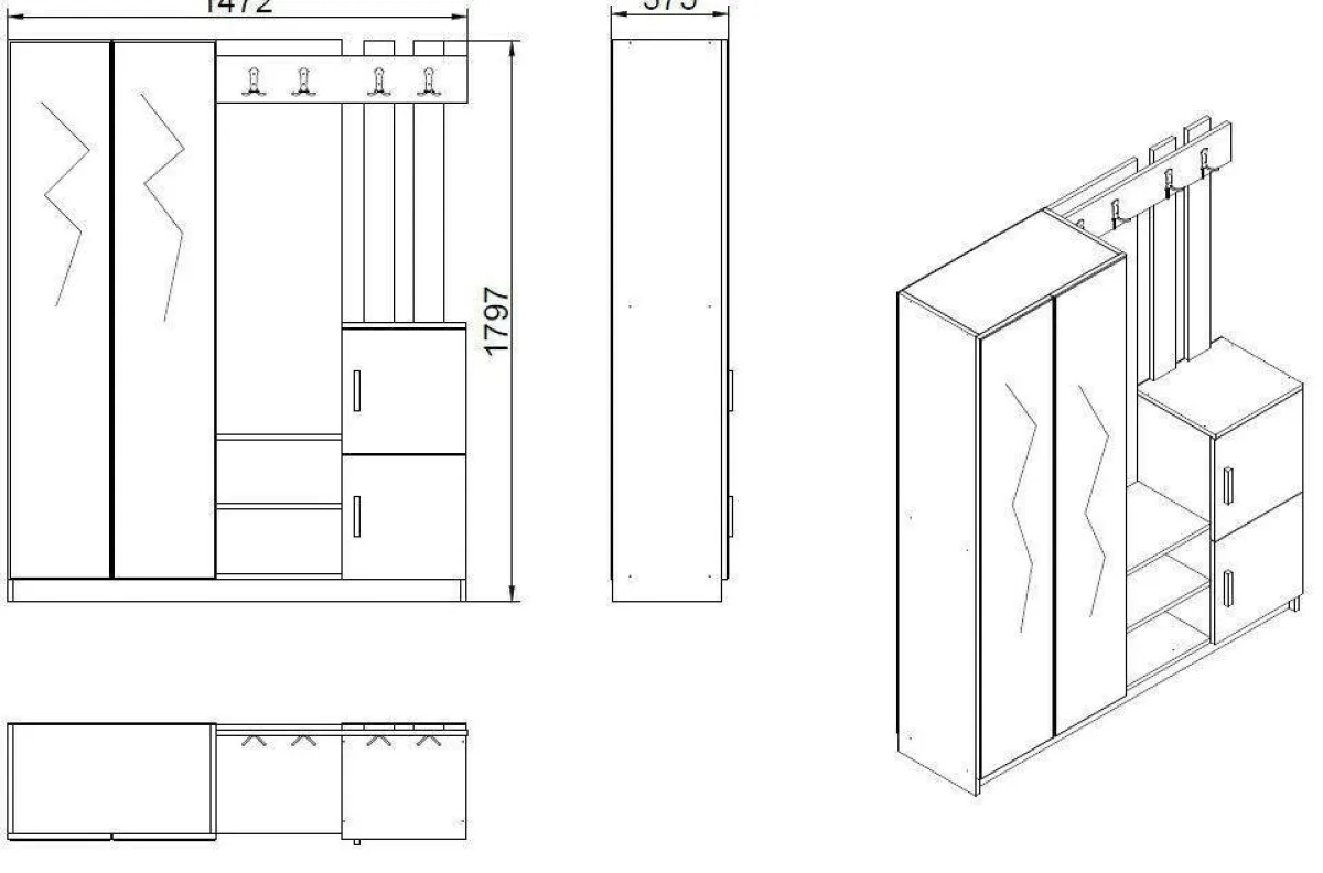 Mobili Da Ingresso > Dmora Mobile per ingresso grande 3 ante 147x179h cm - Hene Bianco